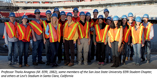 Professor Thalia Anagnos, some members of the San Jose State University EERI Student Chapter, and others at Levi's Stadium in Santa Clara, California 